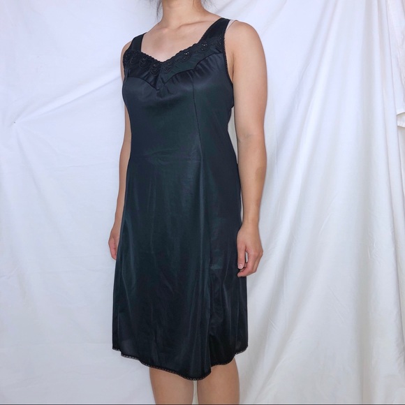 Vintage Milkmaid Black Lace Slip Dress Sz S - Picture 2 of 6